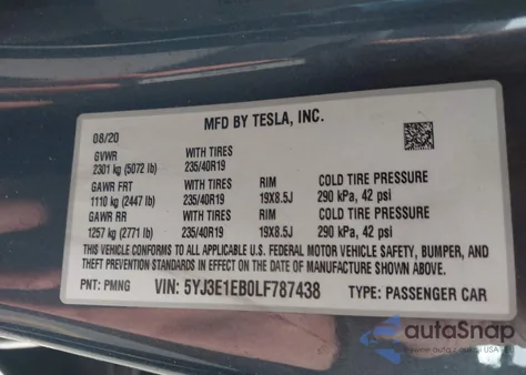 2020 Tesla Model 3 Long Range Dual Motor All-Wheel Drive from USA, damaged, VIN 5YJ3E1EB0LF787438